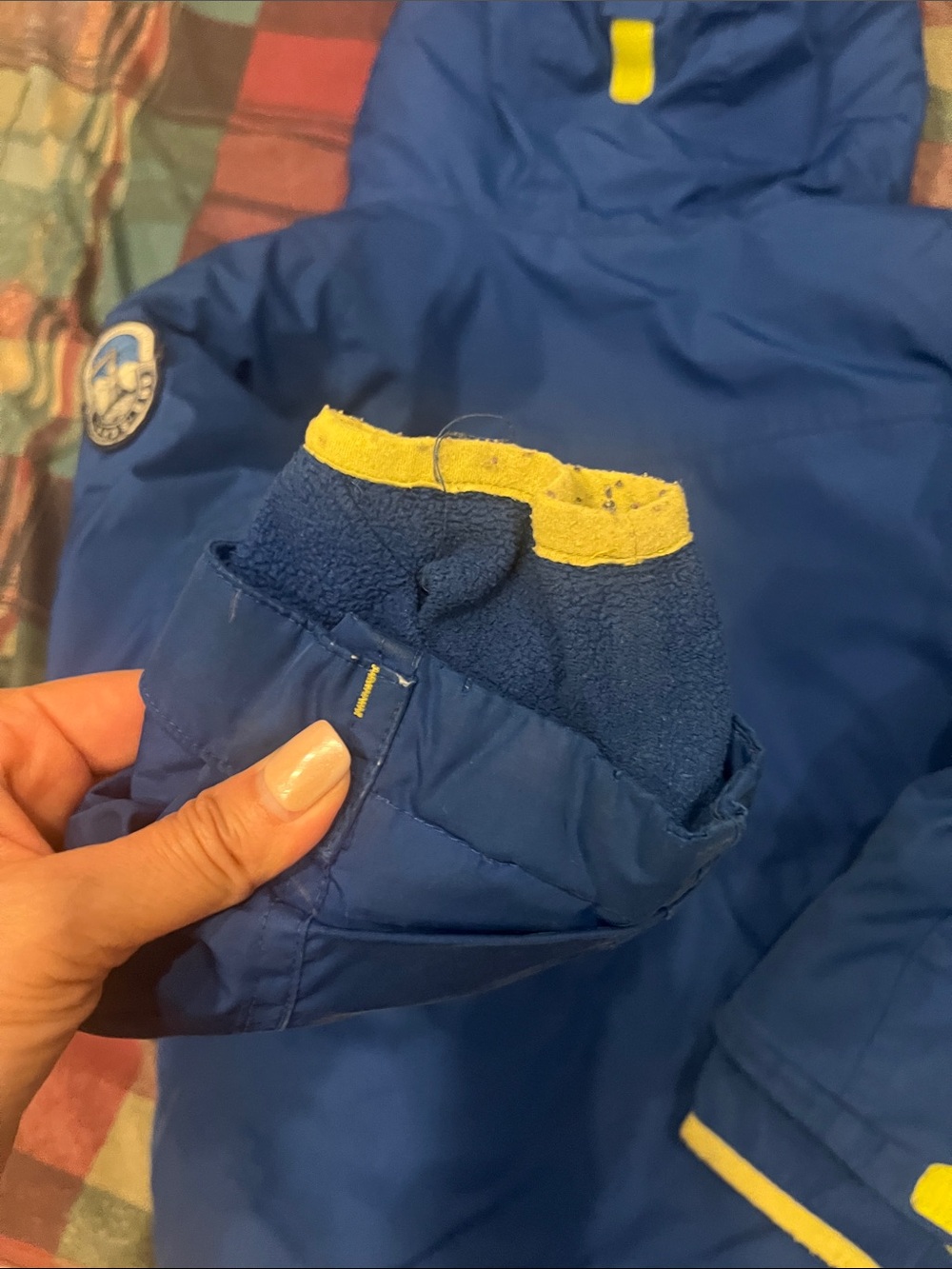 Lands' End Blue Kids Puffer Jacket with Yellow Trim - Picture 6 of 9